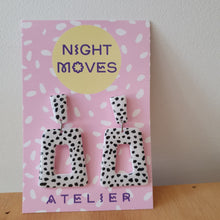 Load image into Gallery viewer, B&amp;W Polka Dot Paddle Earrings