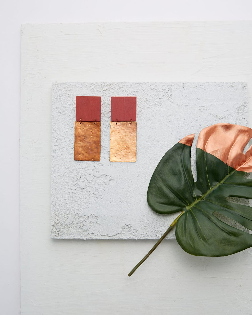 Blush Square and Copper Earrings